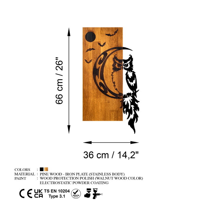 Wallity Owl Escultura de pared de madera y metal en nogal y negro Wallity Owl Escultura de pared de madera y metal en nogal y negro